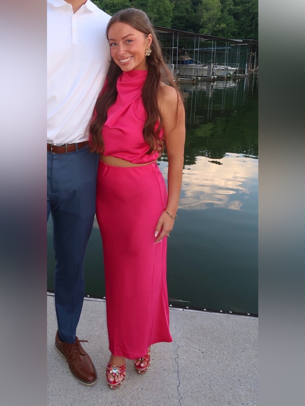 Pink Silk Matching Set. Perfect for wedding/formal/rehearsal dinner